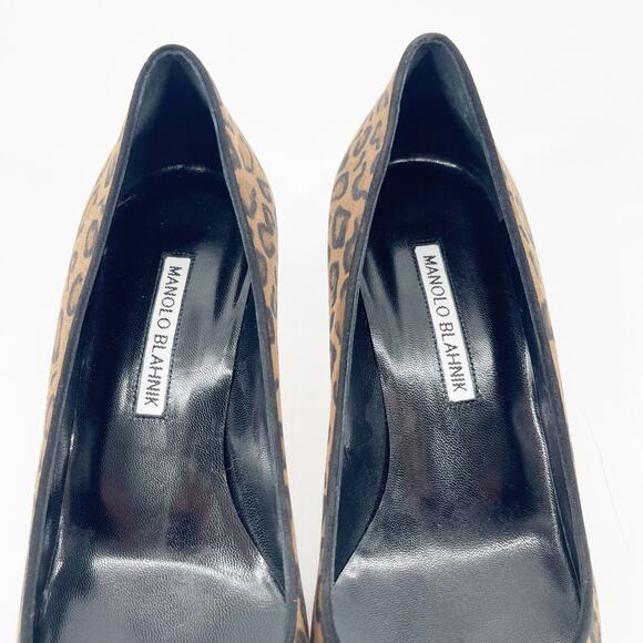 Manolo Blahnik Leopard Calfskin Suede Maysale Buckle Kitten Heel Pumps IT 39 - Picture 8 of 11